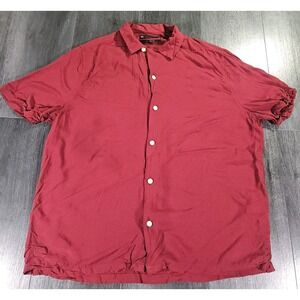 All Saints Venice SS Shirt Men XL Maroon Relaxed Stretch Viscose Loop Collar